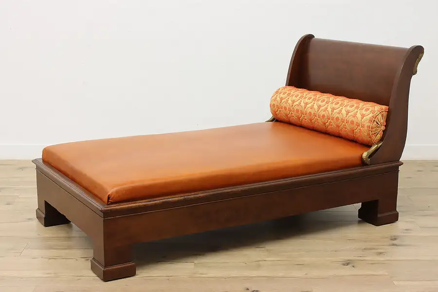 Main image of Sleigh Design Antique Leather Day Bed Chaise Lounge, Swans