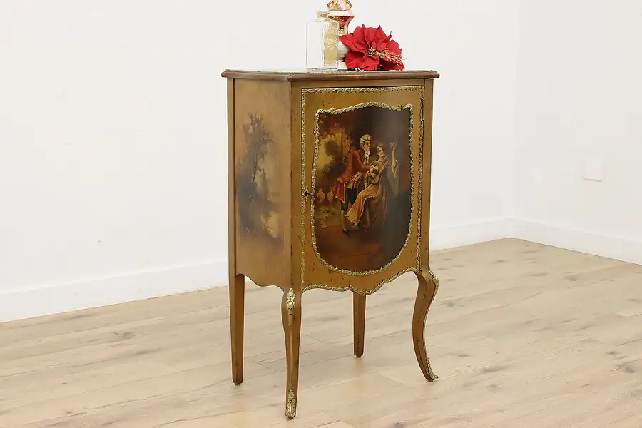 Main image of French Vernis Martin Antique Painted Music or File Cabinet