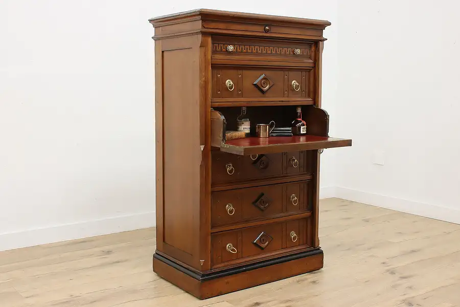 Main image of Victorian Eastlake Antique Side Lock Chest & Secretary Desk