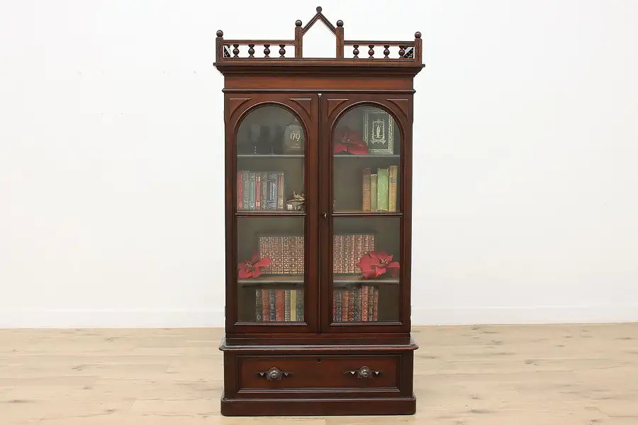 Main image of Victorian Antique Carved Walnut Library Bookcase