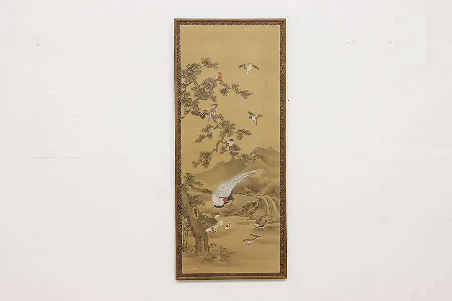 Main image of Jungle Birds Antique Original Japanese Silk Painting, 50"