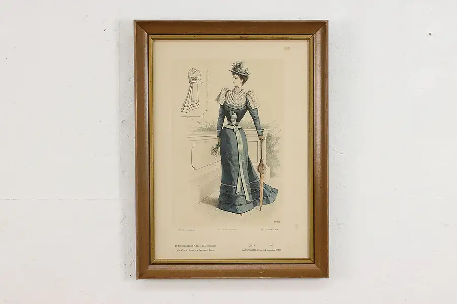 Main image of French Antique Fashion Magazine Lithograph Print 18"