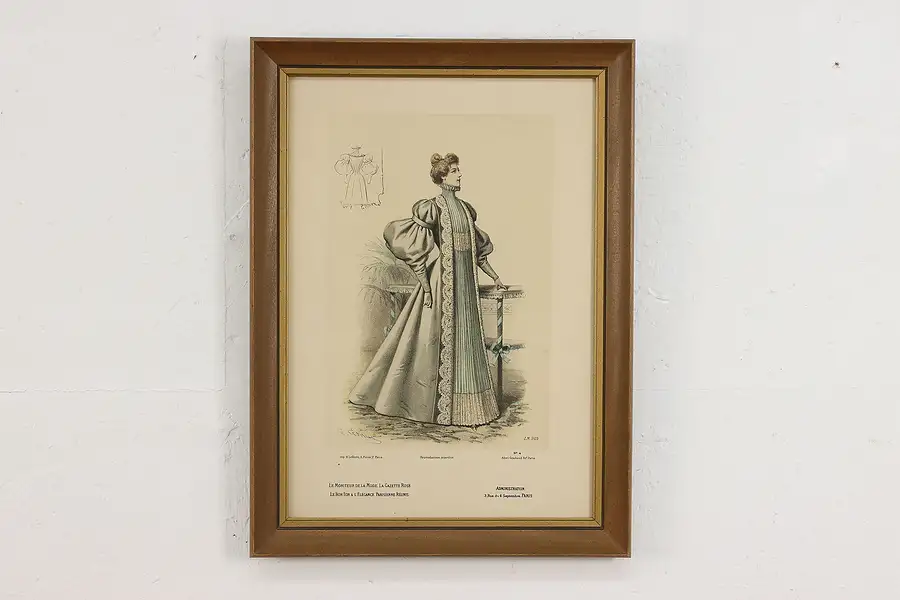 Main image of French Antique Fashion Magazine Lithograph Print 18"