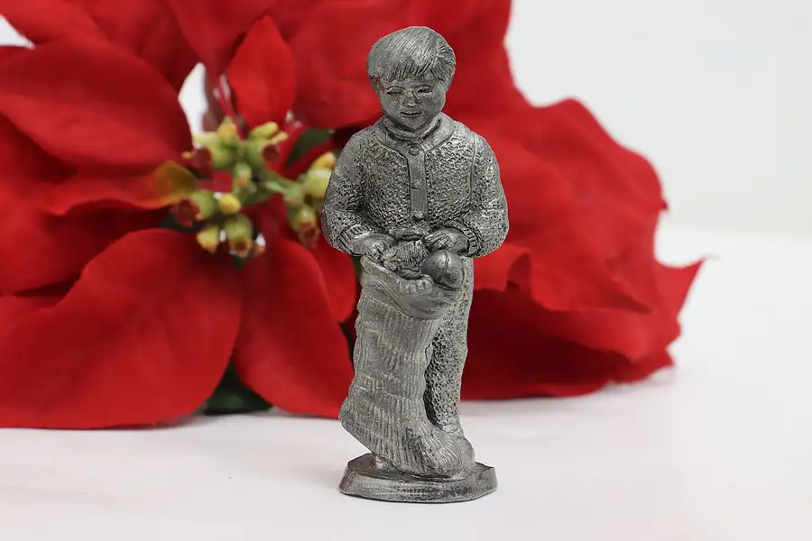 Main image of Christmas Vintage Child & Stocking Pewter Mini Statue Ricker