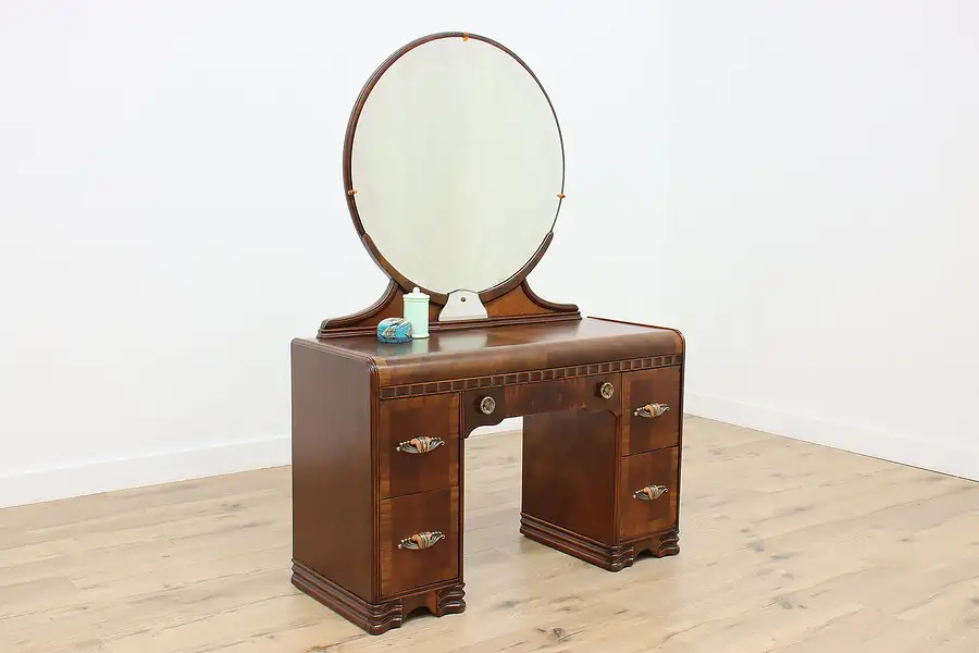 Main image of Art Deco Vintage Walnut Desk Vanity or Dressing Table, Sears