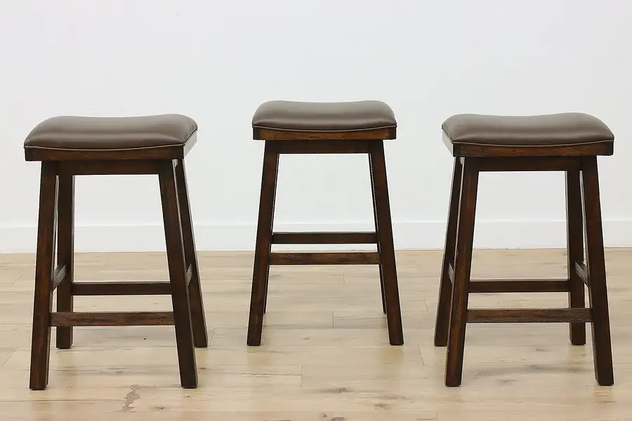 Main image of Set of 3 Rustic Farmhouse Leather Bar or Breakfast Stools