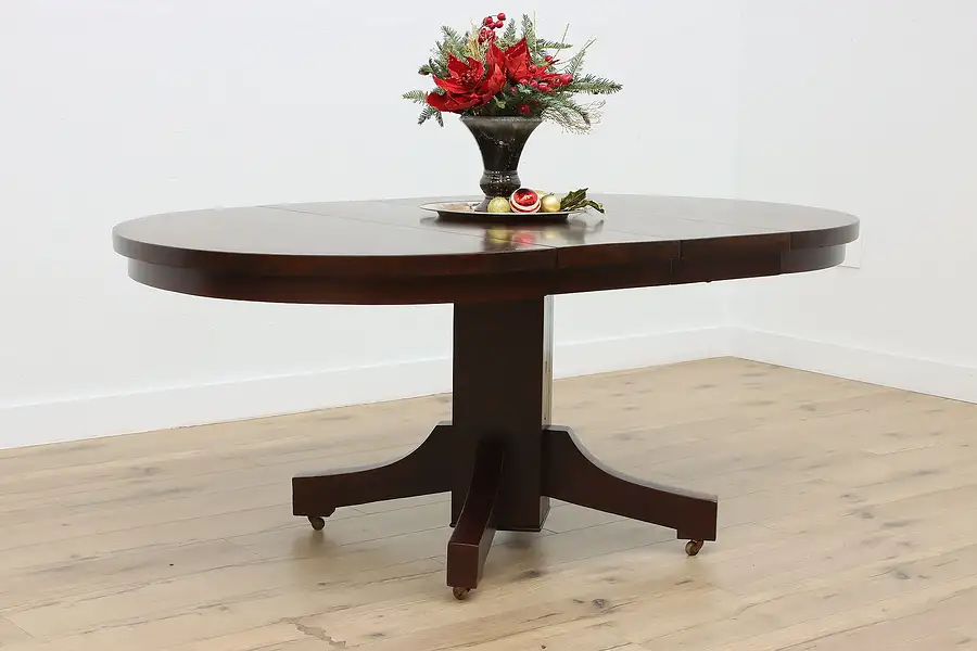 Main image of Craftsman Oak Antique Round 45" Dining Table, Opens 70"