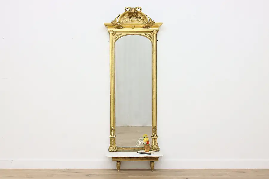 Main image of Victorian Antique Carved Gold Leaf Pier Mirror Marble