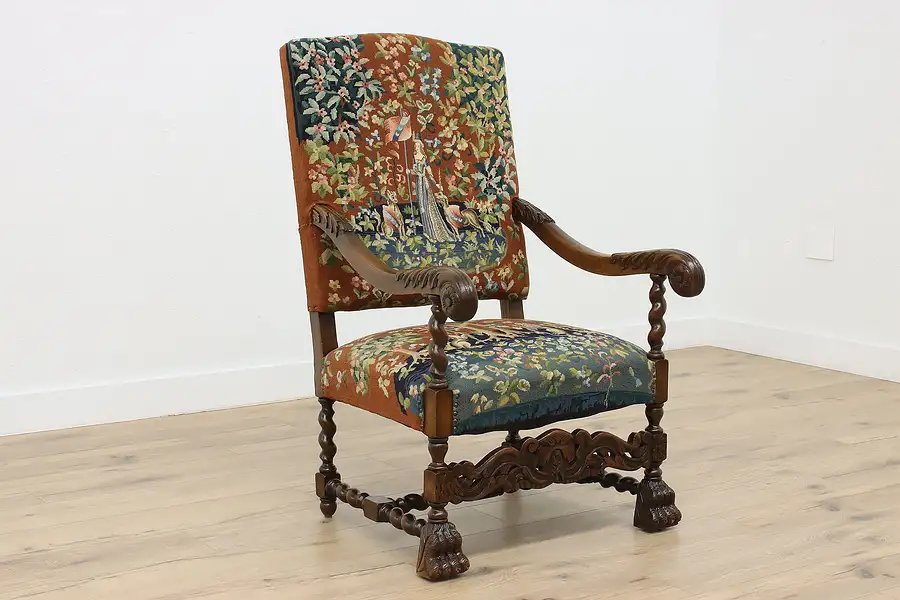 Main image of Renaissance Antique Unicorn Needlepoint Petit Point Chair