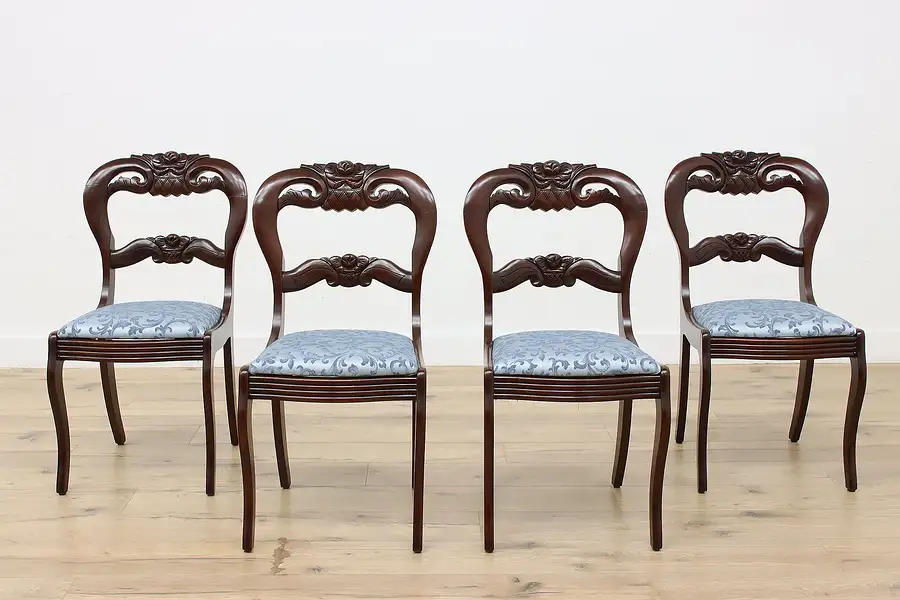 Main image of Set of 4 Victorian Vintage Carved Mahogany Dining Chairs