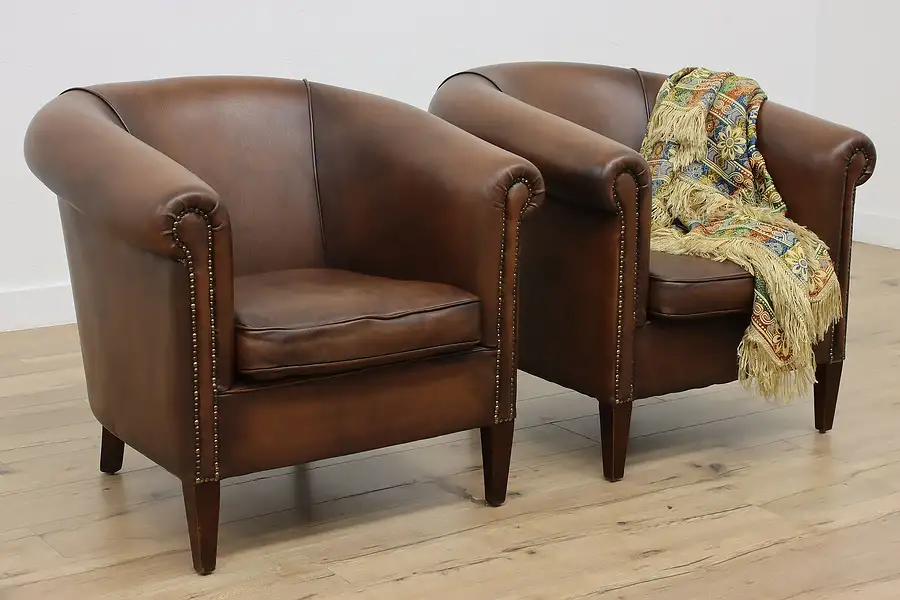 Main image of Pair of Art Deco Vintage Sheep Leather Club or Office Chairs