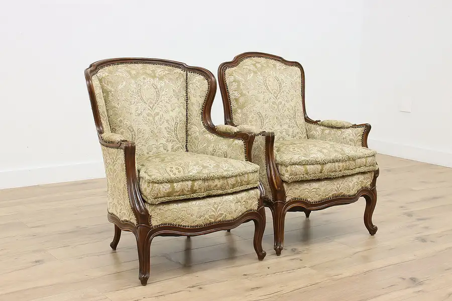 Main image of Pair of Vintage French Carved Walnut Fireplace Chairs