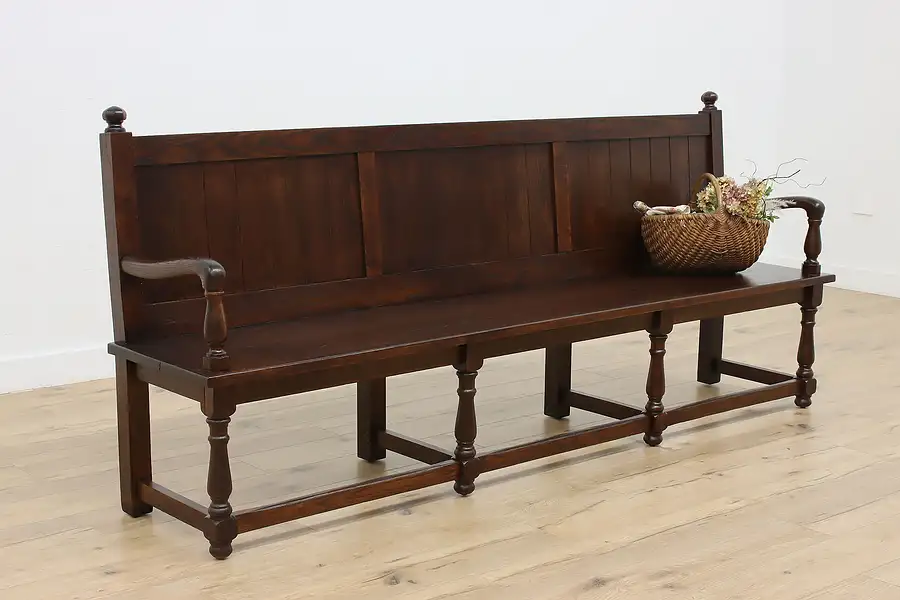 Main image of English Tudor Design Antique Oak Hall Settee or Bench