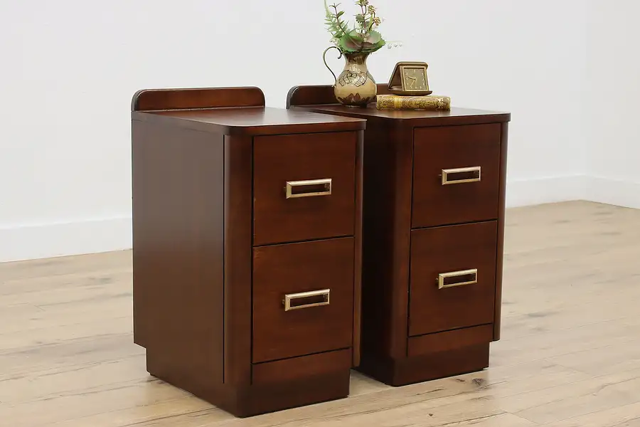 Main image of Pair Midcentury Modern Vintage Walnut Nightstands End Tables