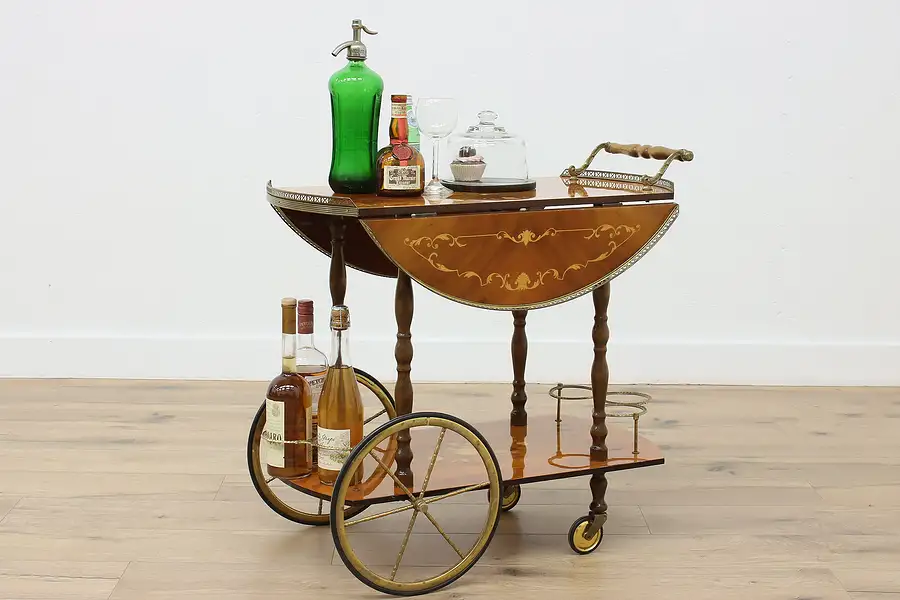 Main image of Italian Marquetry Vintage Rolling Bar, Tea or Dessert Cart