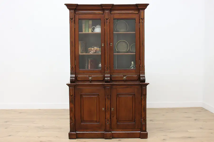 Main image of Victorian Antique Rustic Walnut China Display or Bookcase