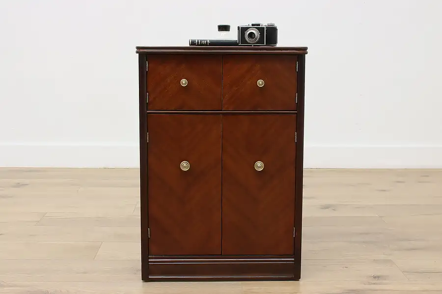 Main image of Art Deco Vintage Mahogany Chairside Bar Cabinet or End Table