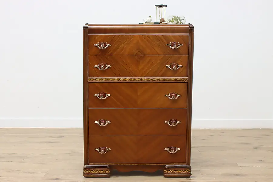 Main image of Art Deco Vintage Waterfall Highboy or Tall Chest, Broyhill