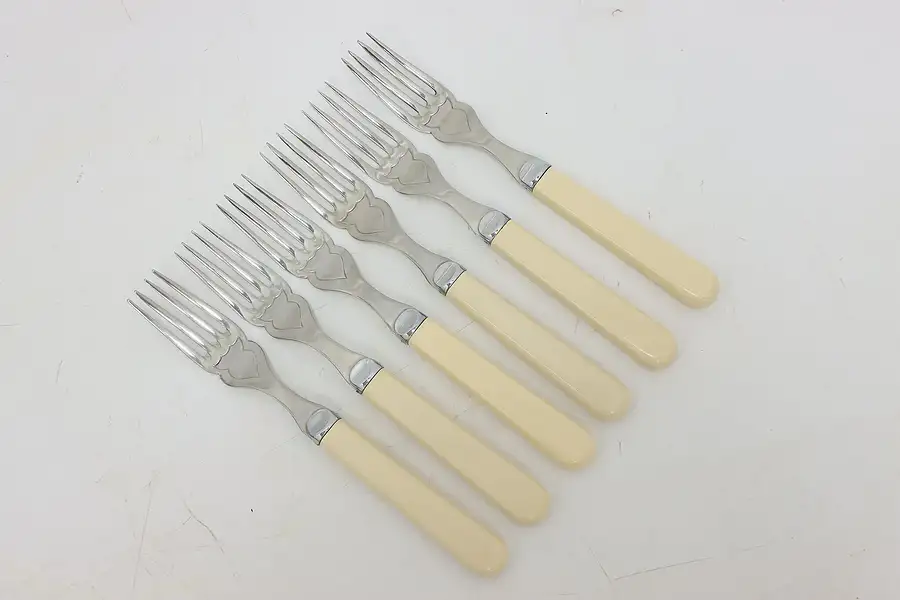 Main image of Set of 6 Antique Dinner Forks, Bakelite Handles, Sheffield