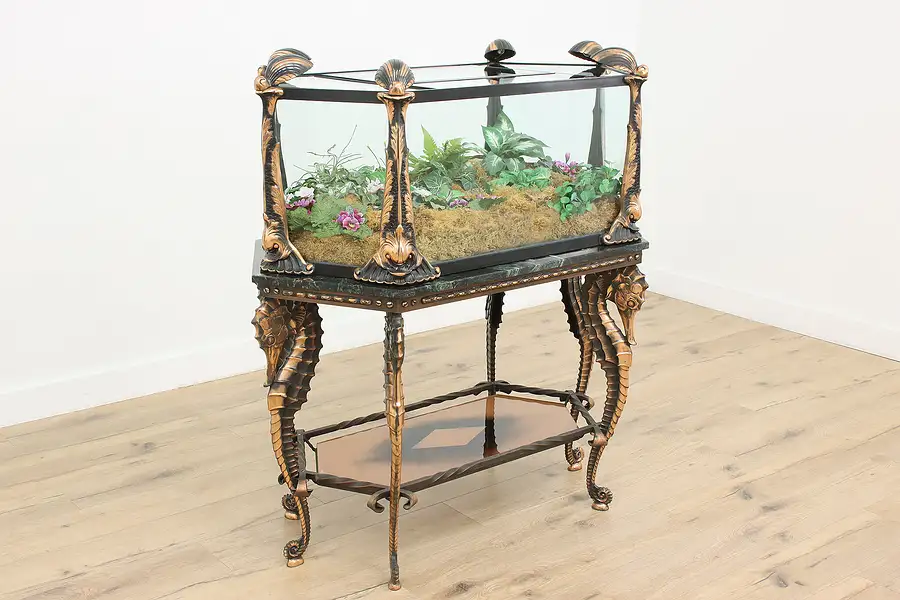 Main image of Sea Horse Aquarium Vintage Bronze & Marble Terrarium, Jewel