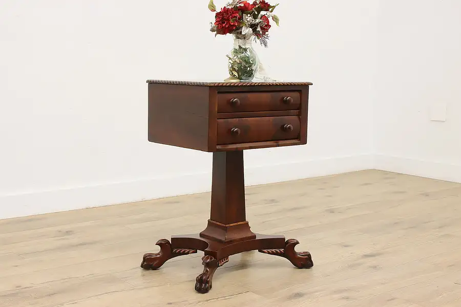 Main image of Empire Antique Mahogany Nightstand End Lamp Table, Paw Feet