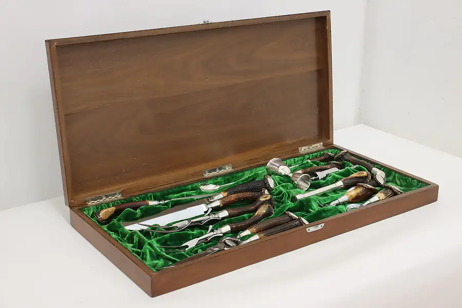 Main image of Hasselbring 13 Pc Stag Antler & Sterling Knives Serving Set