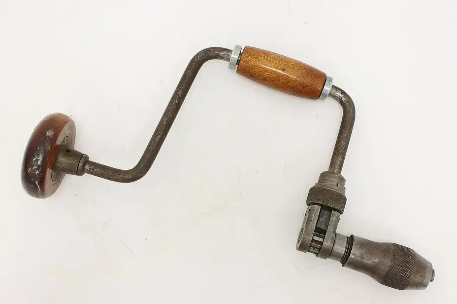 Main image of Industrial Antique Birch & Iron Ratchet Brace Hand Drill