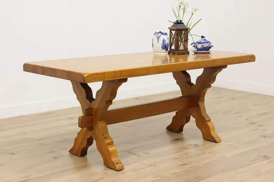 Main image of Trestle Base Dutch Vintage Oak Farmhouse Dining Table