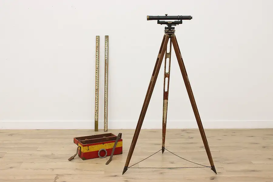 Main image of Surveyor Transit Vintage Instrument & Case, Tripod, Keuffel