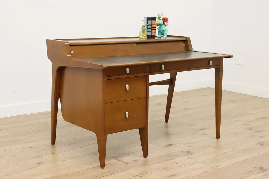 Main image of Midcentury Modern Vintage Walnut & Leather Desk, Drexel