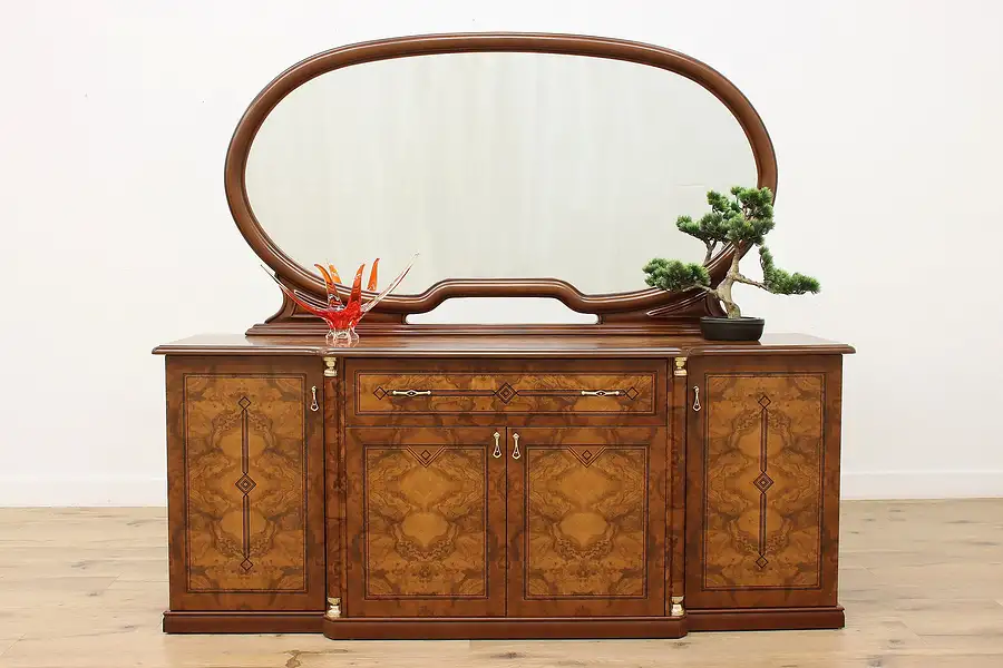 Main image of Italian Art Deco Design Faux Burl Sideboard Buffet or Bar