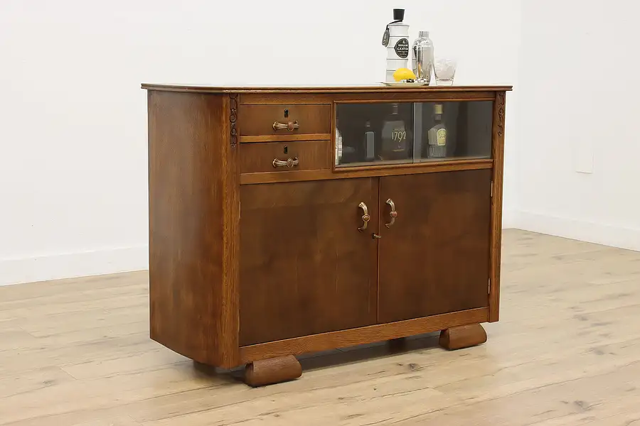 Main image of Art Deco Antique Oak Bar Cabinet Server or Console, GSG