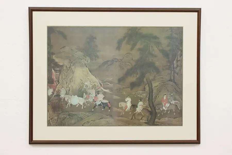 Main image of Asian Warriors in Mountains Vintage Original Print 48.5"