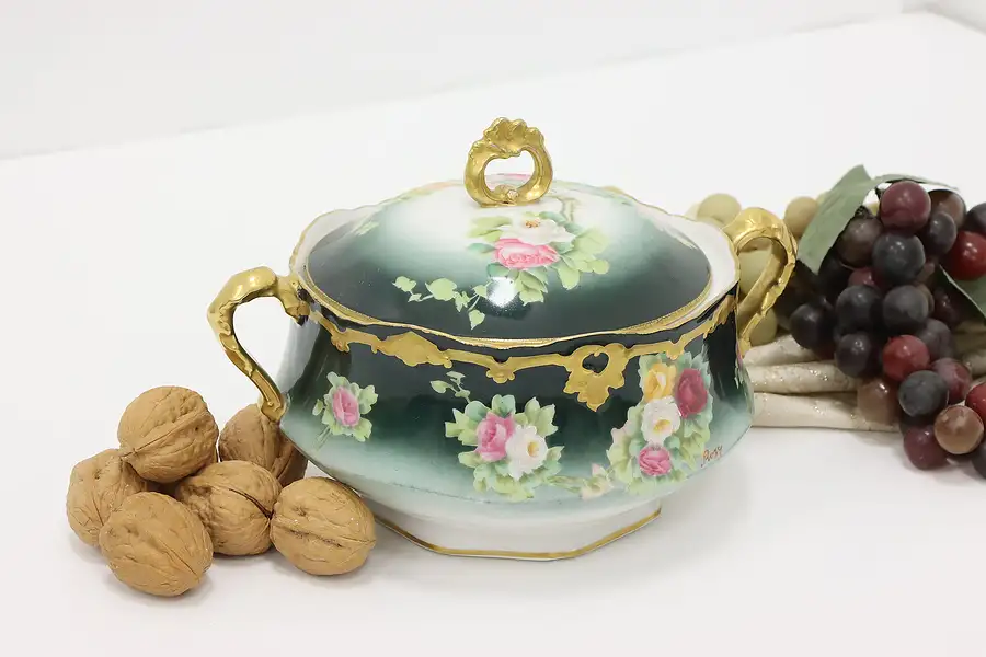 Main image of French Antique Limoges Painted Porcelain Covered Dish