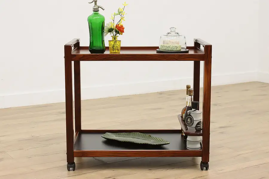 Main image of Midcentury Modern Vintage Rosewood Rolling Bar Dessert Cart