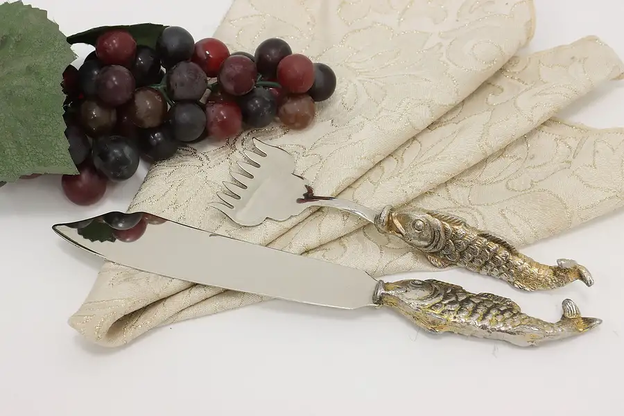 Main image of Fish Handle Vintage Fish Carving Knife & Fork Serving Set