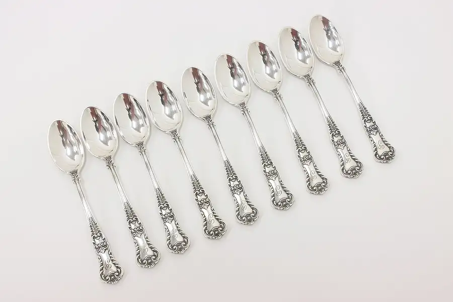 Main image of Set of 9 Gorham Silverplate Demitasse Coffee Spoons "P"