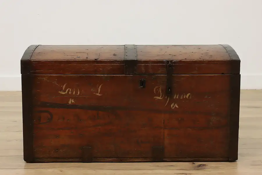 Main image of European Antique 1868 Pine Immigrant Chest or Blanket Trunk