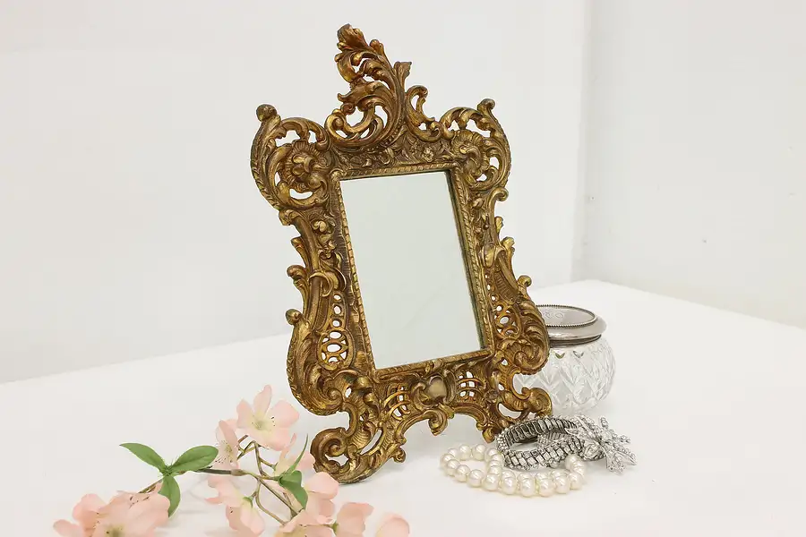 Main image of Victorian Antique Bronze Finish Wall or Easel Mirror