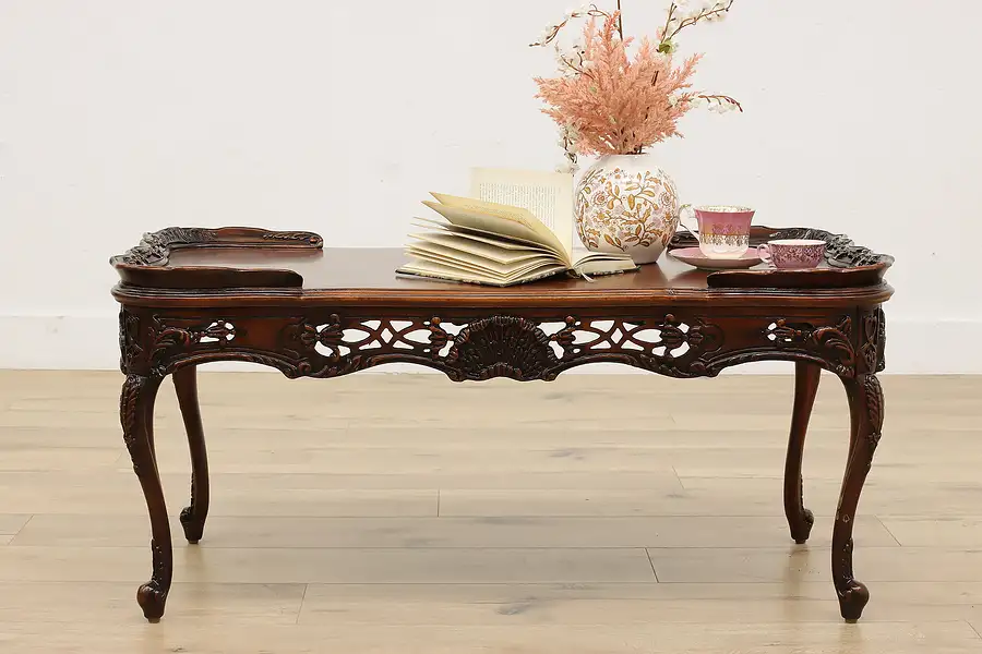 Main image of French Design Antique Carved Mahogany Coffee Table, Shells