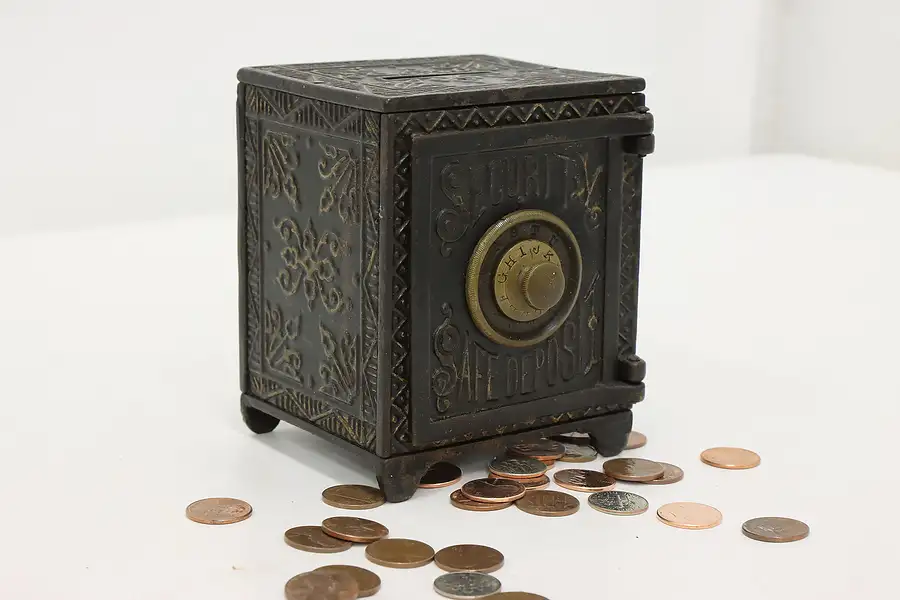 Main image of Victorian Cast Iron Antique Combination Coin Bank, Security