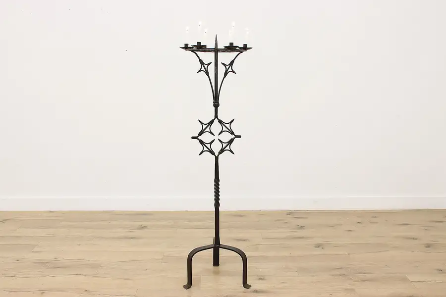 Main image of Gothic Design Vintage Wrought Iron 6 Candle Floor Stand