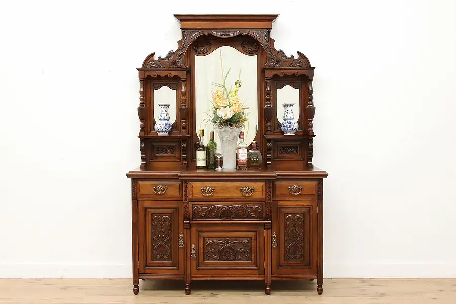 Main image of Victorian Antique Walnut Sideboard, Back Bar,Curio Cabinet