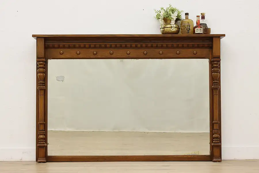 Main image of Victorian Antique Salvage Oak Mantel or Back Bar Mirror 5'9"