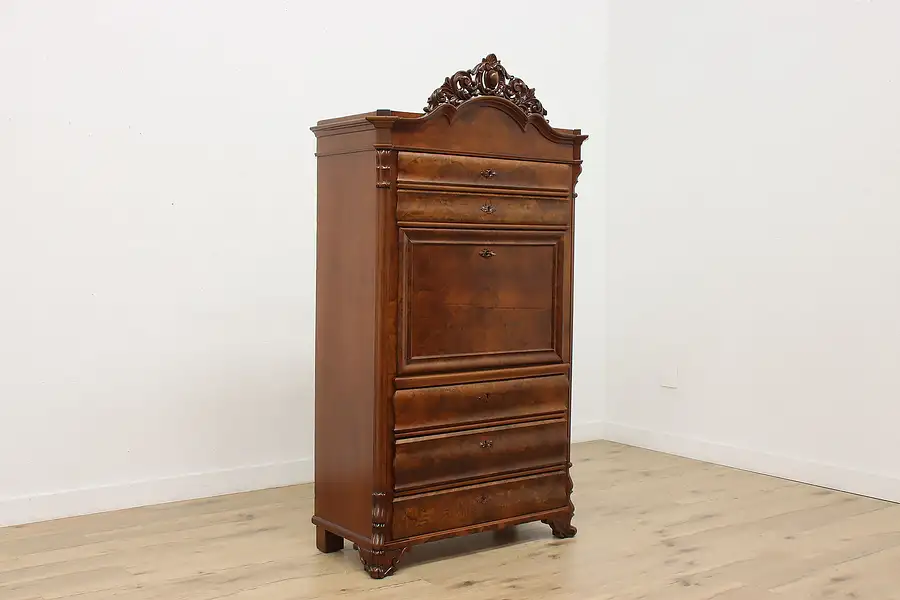 Main image of Biedermeier Empire Antique Drop Front Walnut Secretary Desk