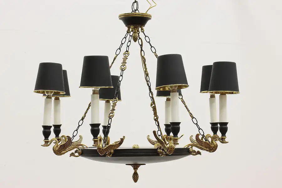 Main image of Georgian Swan Bouillotte Vintage Brass Chandelier, Crafts