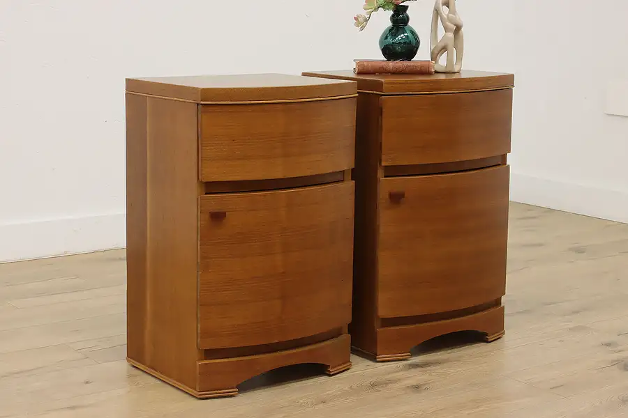 Main image of Pair Midcentury Modern Vintage Walnut Nightstands End Tables