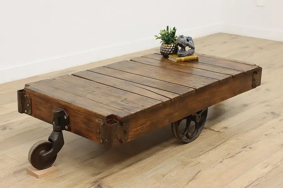 Main image of Industrial Antique Railroad Salvage Birch Cart Coffee Table