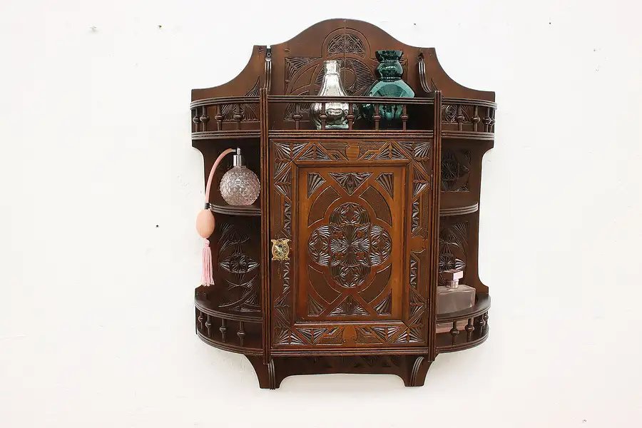 Main image of Victorian Antique Carved Jewelry Chest Medicine Cabinet