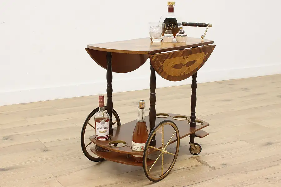 Main image of Italian Marquetry Vintage Rolling Tea, Bar or Dessert Cart